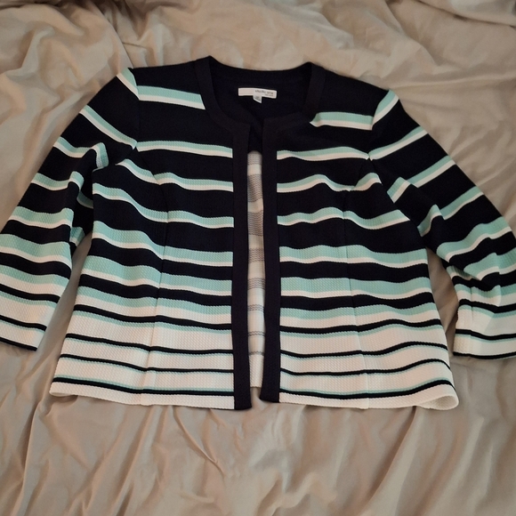 Studio One New York Women's Chic Striped Blazer - Navy, White, Green - Picture 3 of 8